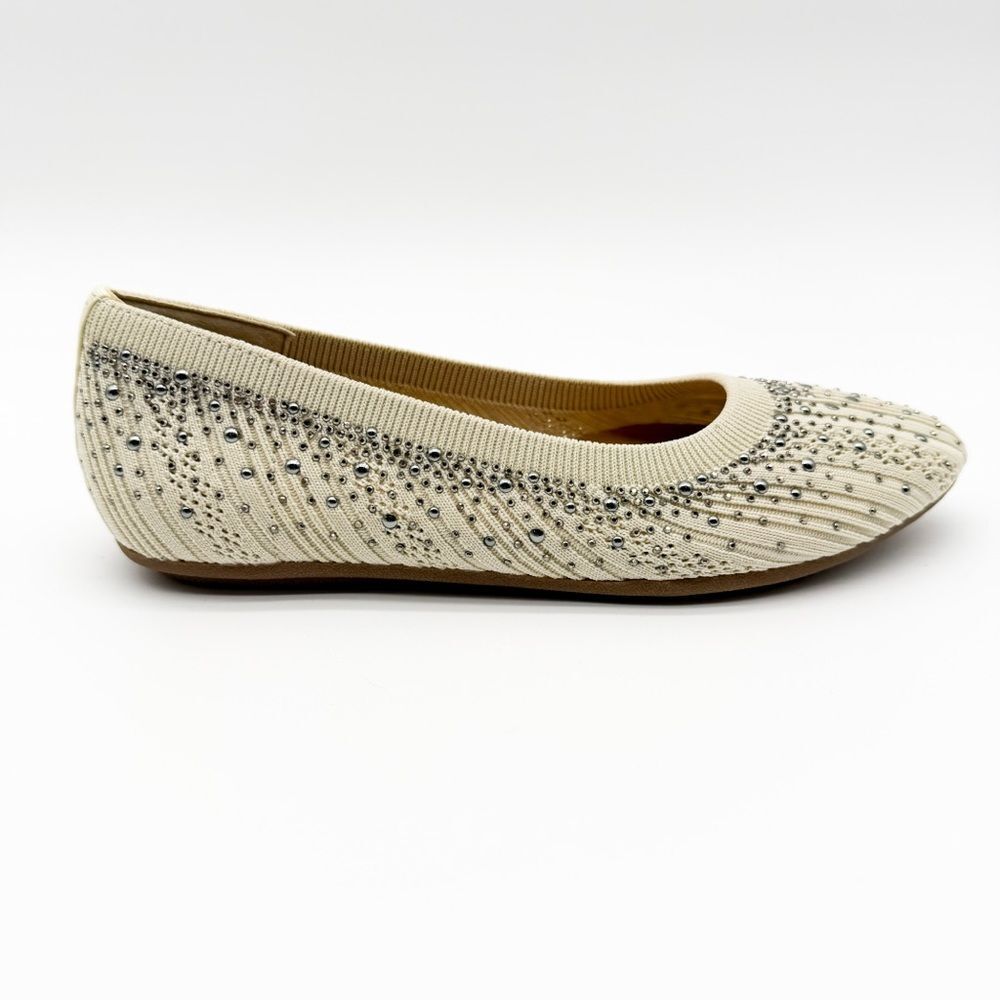 XOXO Laine Studded Ballet Flats Stretch Knit Slip On Sparkle Off White 6 NEW - Picture 9 of 15
